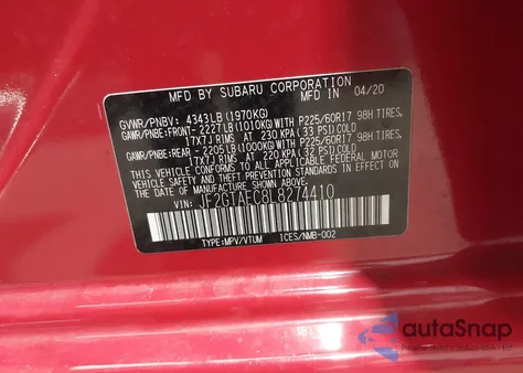 2020 Subaru Crosstrek Premium z USA, uszkodzony, nr VIN JF2GTAEC8L8274410